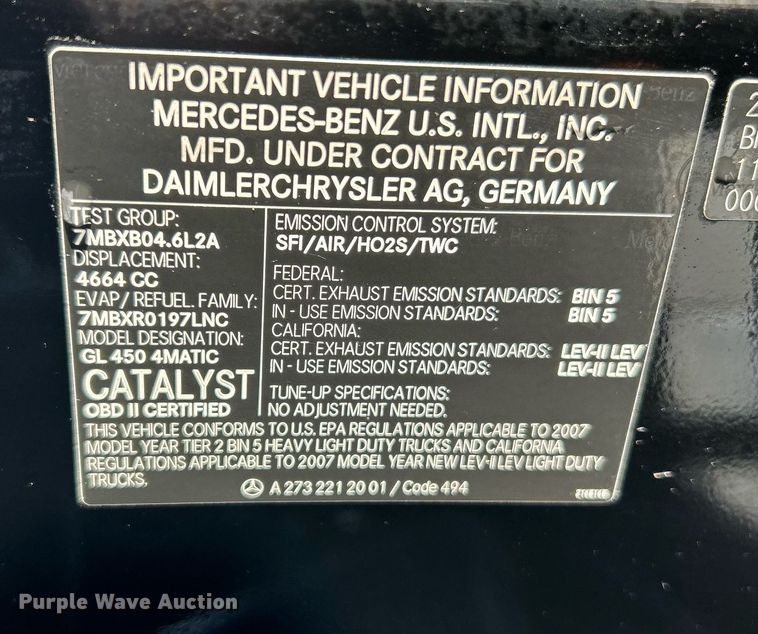 image for item NE9736 2007 Mercedes Benz GL450 SUV