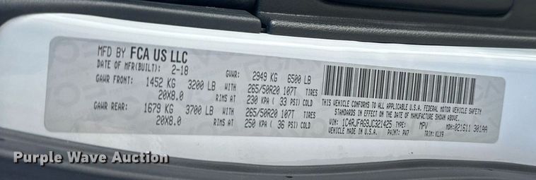 image for item NF9354 2018 Jeep  Grand Cherokee  SUV