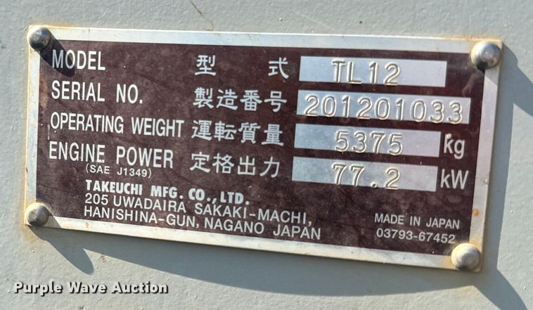 image for item NF9400 2014 Takeuchi TL12 tracked skid steer loader