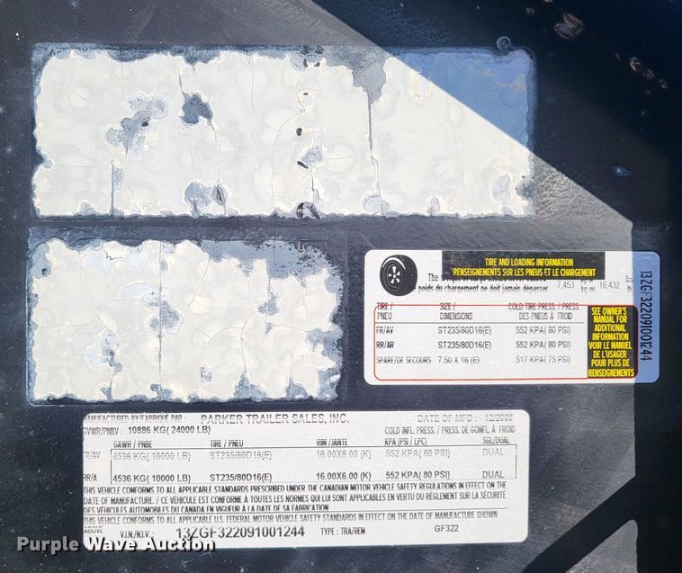 image for item NJ9300 2009 Parker Performance equipment trailer