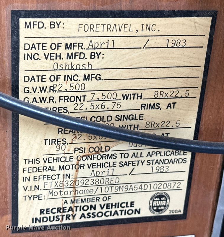 image for item NJ9393 1983 Foretravel V-715R RV