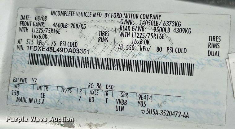 image for item NJ9527 2009 Ford E450 Super Duty box truck