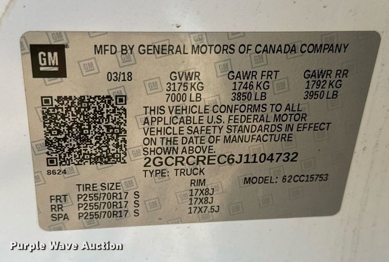 image for item NU9328 2018 Chevrolet Silverado 1500 Double Cab pickup truck