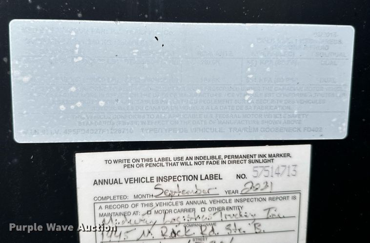 image for item NU9426 2015 PJ FD402 equipment trailer