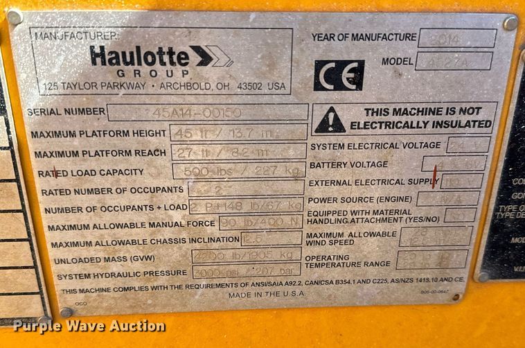 image for item NU9458 2014 Haulotte 4527A boom lift