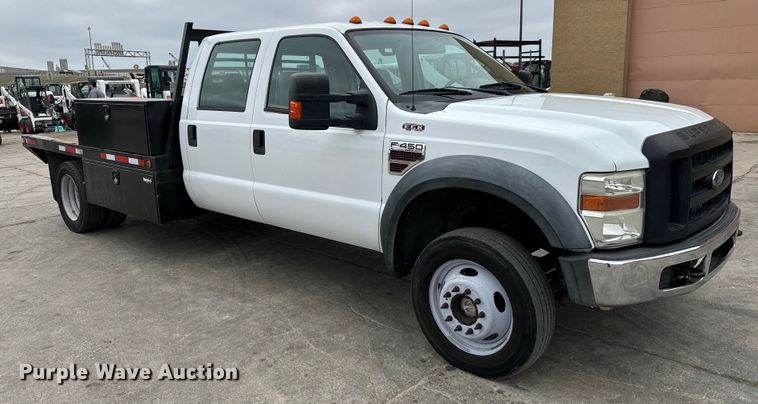 image for item NU9511 2008 Ford F450 Super Duty Crew Cab flatbed truck