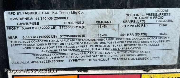 image for item NU9513 2019 PJ LY322 equipment trailer