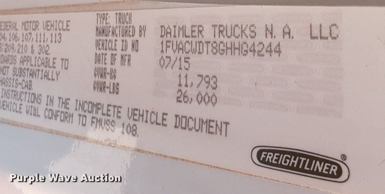 image for item NZ9303 2016 Freightliner Business Class M2 box truck