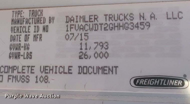 image for item NZ9307 2016 Freightliner Business Class M2 box truck