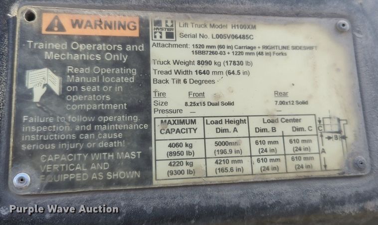 image for item NZ9344 Hyster H100XM forklift