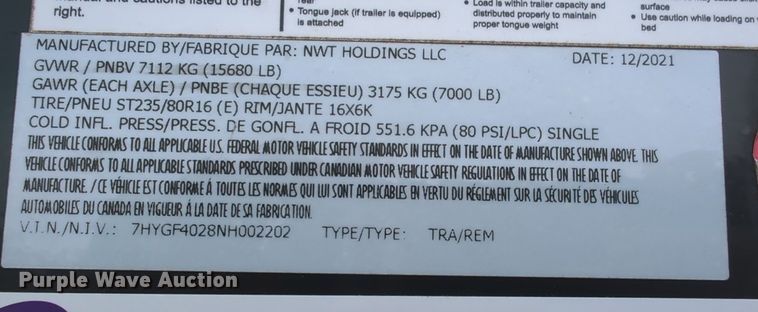 image for item NZ9356 2022 Lonestar equipment trailer