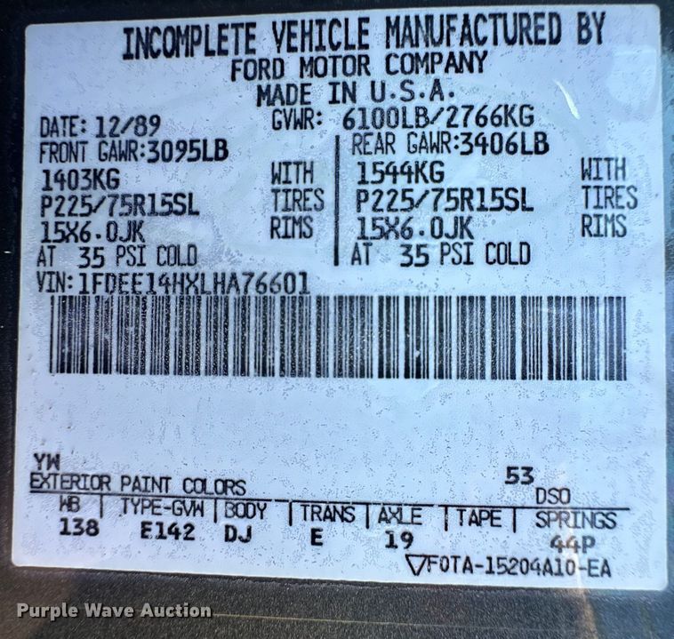 image for item OA9603 1990 Ford Econoline 150 van