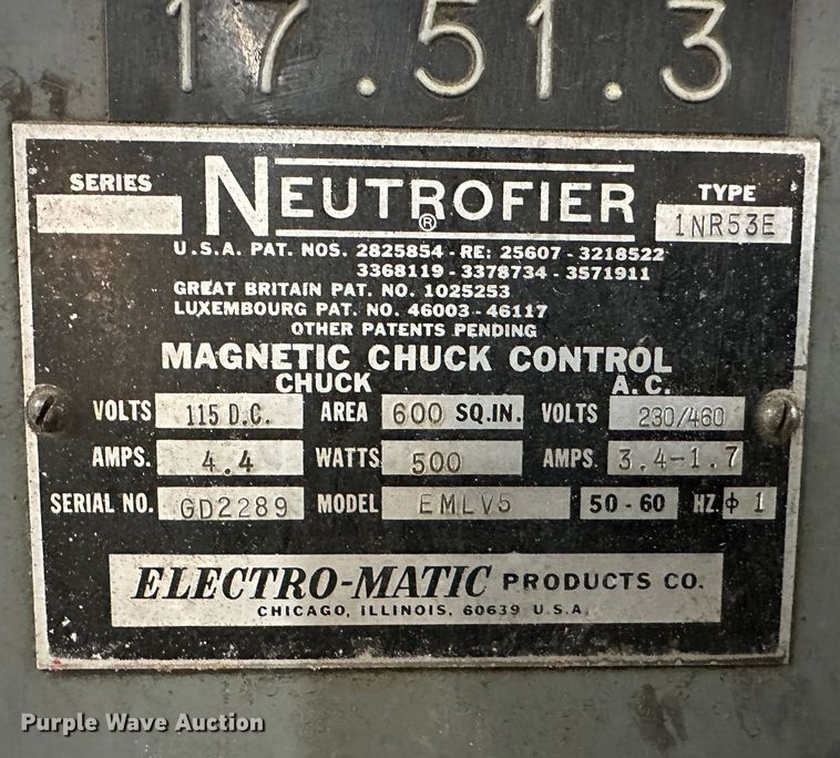 image for item OA9620 1974 Gallmeyer & Livingston 570 surface grinder