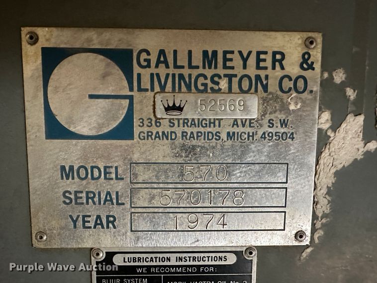 image for item OA9620 1974 Gallmeyer & Livingston 570 surface grinder