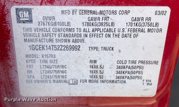 image for item OG9810 2002 Chevrolet Silverado 1500 pickup truck