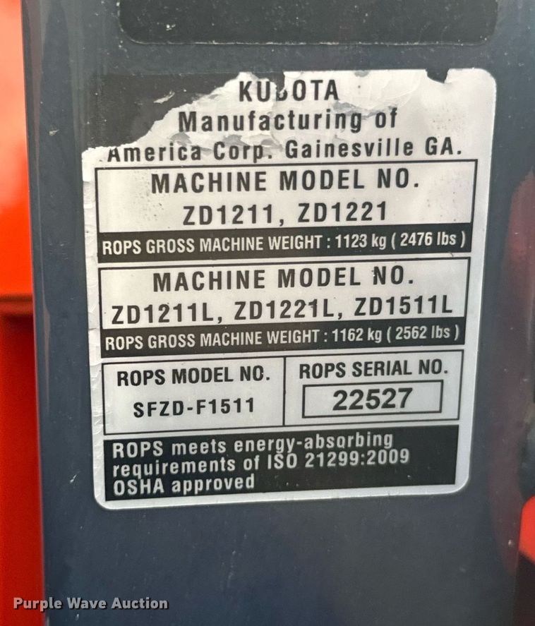 image for item OJ9575 Kubota ZD1511 ZTR lawn mower