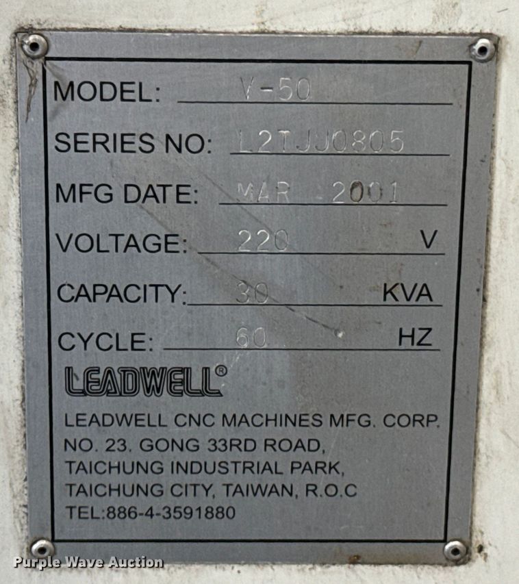image for item OJ9617 2001 Leadwell V50 CNC lathe