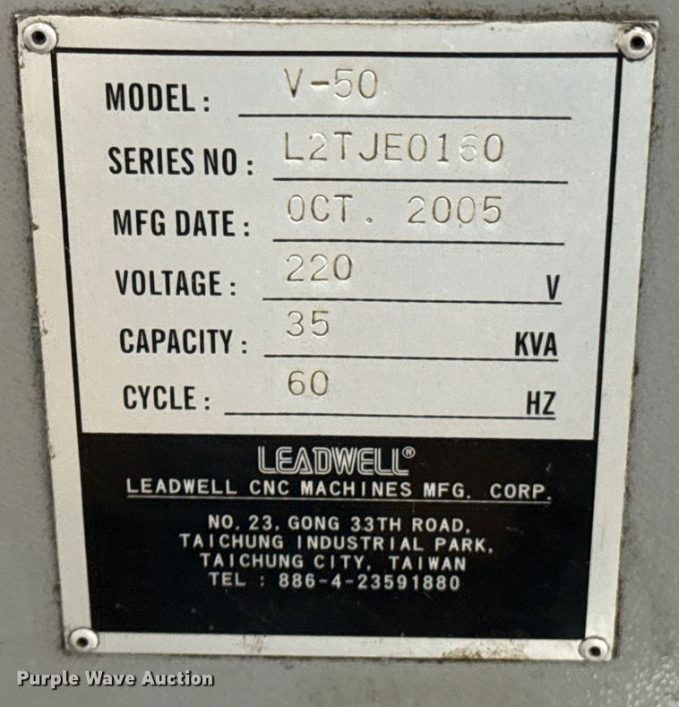 image for item OJ9618 2005 Leadwell V50 CNC Lathe
