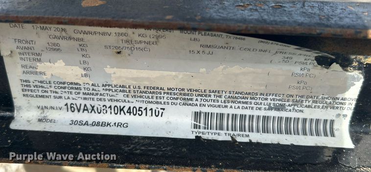 image for item OM9211 2019 Big Tex 30SA08BK1RG utility trailer