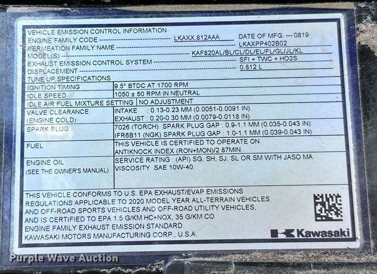 image for item OM9863 2020 Kawsaki Mule Pro-FXT utility vehicle