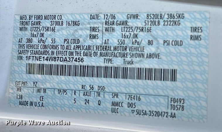 image for item OM9875 2007 Ford  E150 van