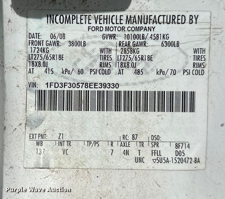 image for item OM9883 2008 Ford  F350 Super Duty XL utility bed pickup truck