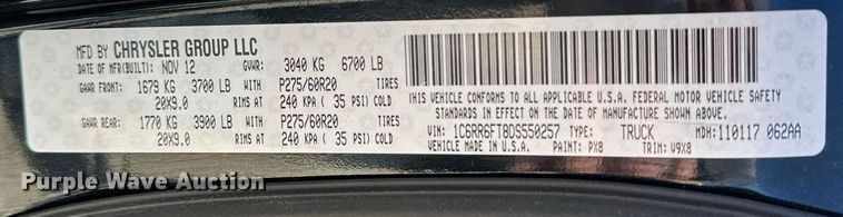 image for item OM9887 2013 Dodge Ram 1500 Quad Cab pickup truck