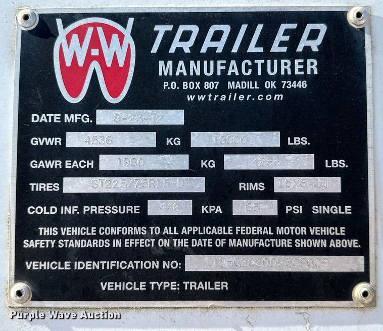 image for item OM9892 2013 W-W  enclosed cargo trailer