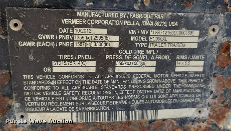 image for item DG0416 2013 Vermeer BC900XL wood chipper