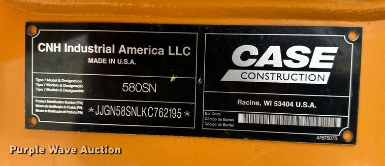 image for item DG4272 2019 Case 580 Super N backhoe