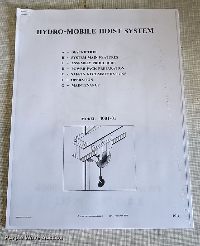 image for item DK0579 Avant Garde Engineering Inc H412 overhead crane