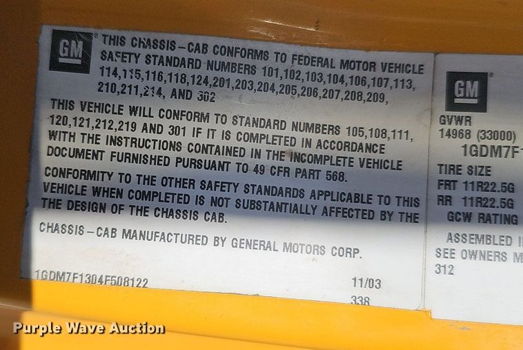 image for item DK0595 2004 GMC T7500 street sweeper truck