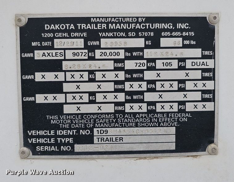 image for item DK0621 2012 Dakota 4300BDT bottom dump trailer
