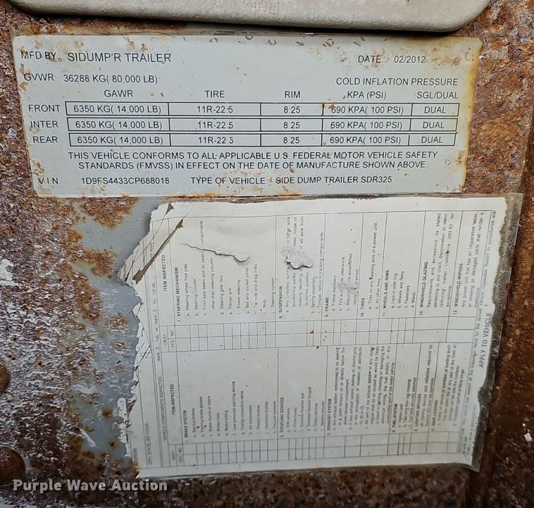 image for item DK0627 2012 SiDump'R SDR 325 side dump trailer