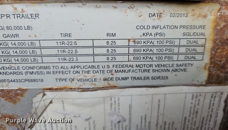 image for item DK0627 2012 SiDump'R SDR 325 side dump trailer