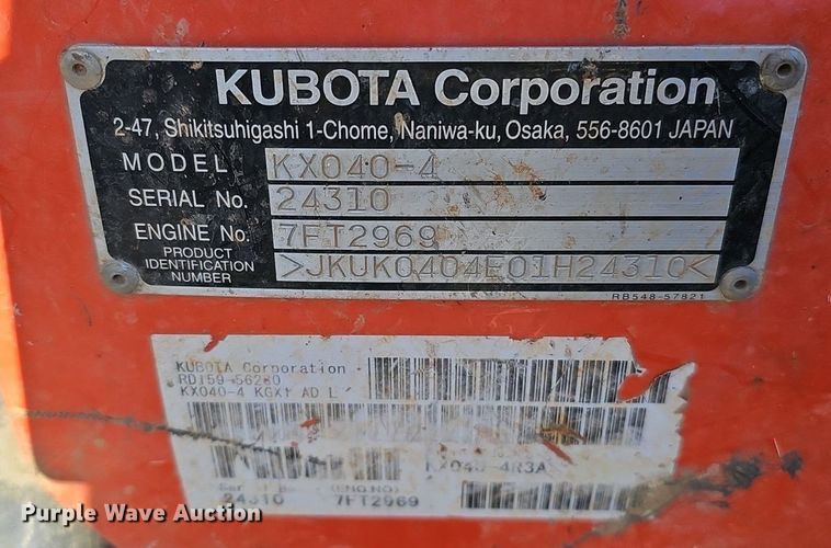 image for item DK0653 2015 Kubota KXO40-4 mini excavator