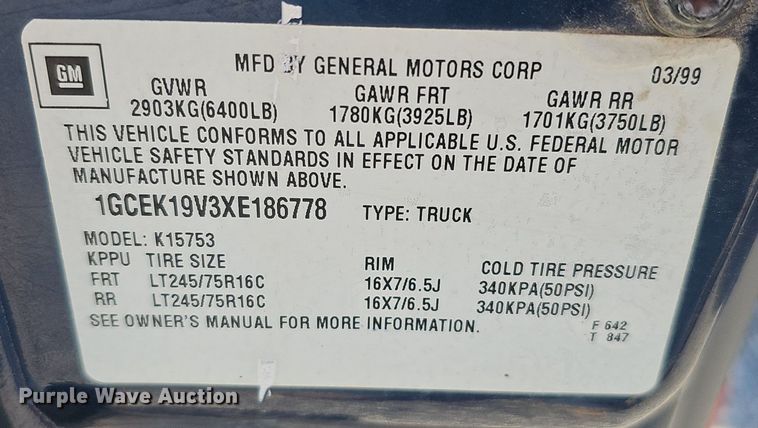 image for item DK0717 1999 Chevrolet Silverado 1500 Ext. Cab pickup truck