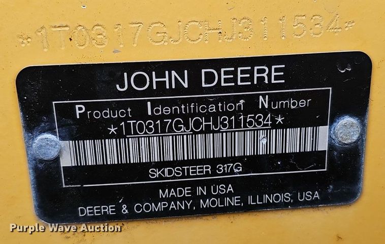image for item DK0721 2017 John Deere 317G tracked skid steer loader