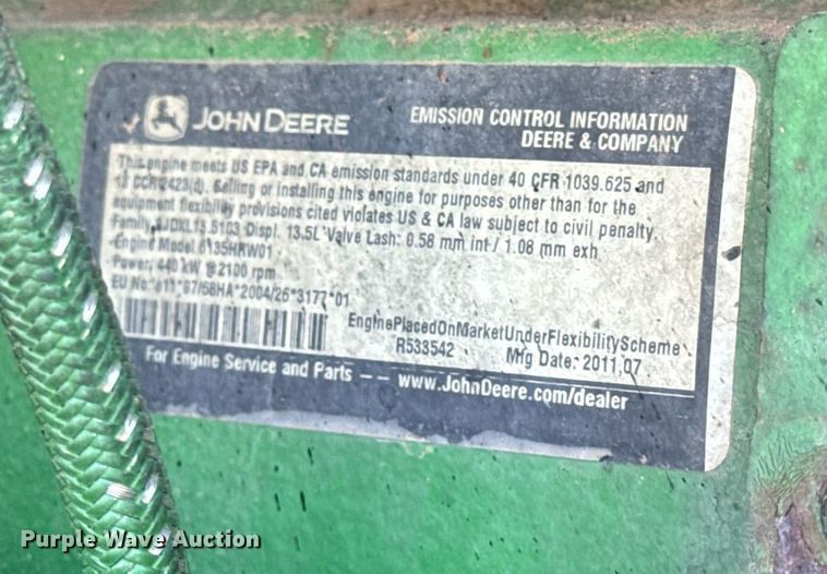 image for item DL4357 2011 John Deere 9630 Scraper Special 4WD tractor