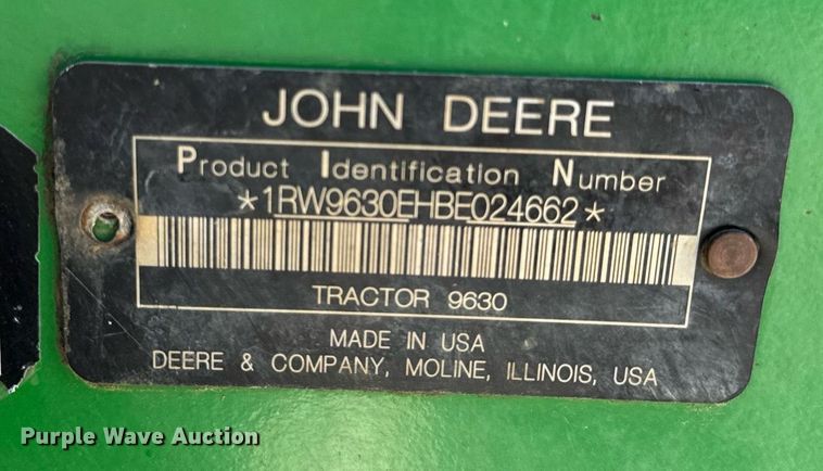 image for item DL4357 2011 John Deere 9630 Scraper Special 4WD tractor