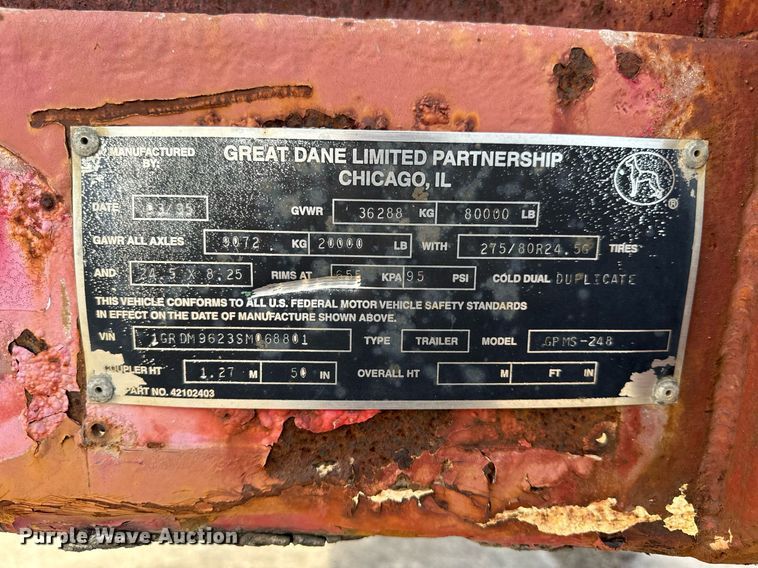 image for item DL4398 1995 Great Dane GPMS-248 flatbed trailer