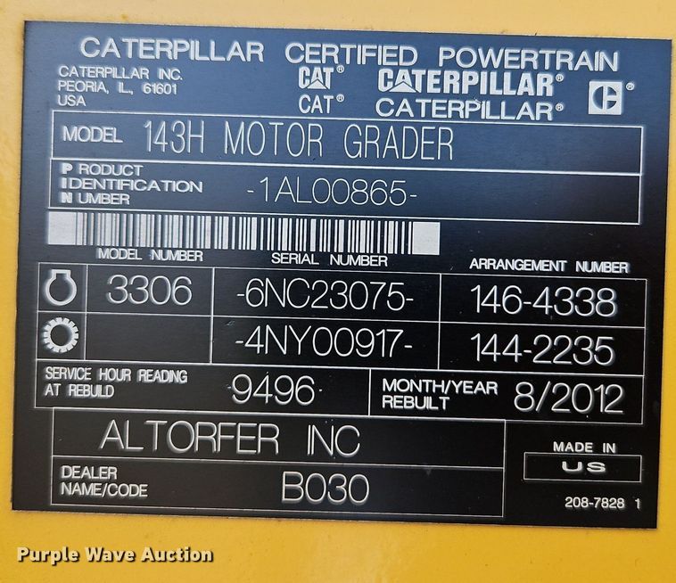 image for item DN7234 2001 Caterpillar    143H motor grader
