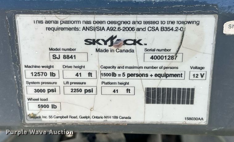 image for item DN7675 2014 Skyjack  SJ8841 scissor lift