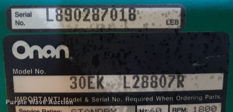 image for item DP2593 Onan 30EK L28807R generator