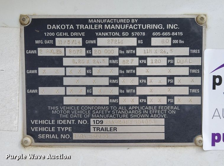 image for item DQ5979 2015 Dakota  bottom dump trailer