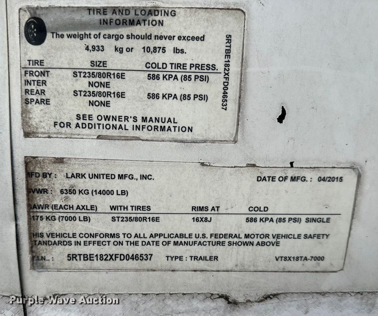image for item DQ6348 2015 Lark concrete foam leveling trailer