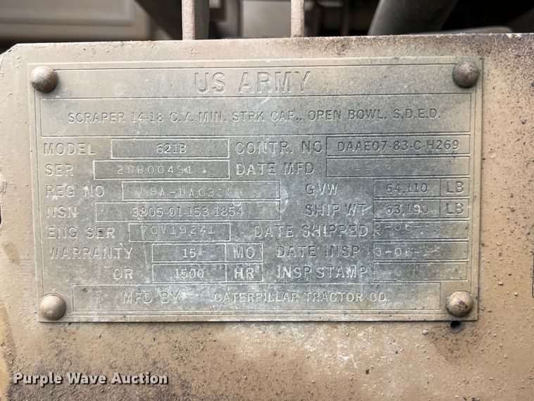 image for item DS2925 1985 Caterpillar 621B conventional scraper 