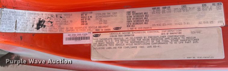 image for item EG1252 2002 Sterling L-Line crane truck