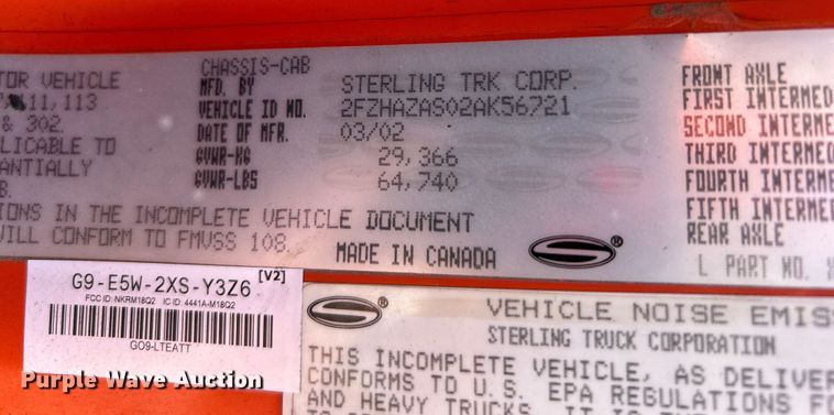 image for item EG1252 2002 Sterling L-Line crane truck