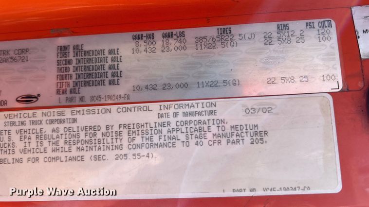 image for item EG1252 2002 Sterling L-Line crane truck